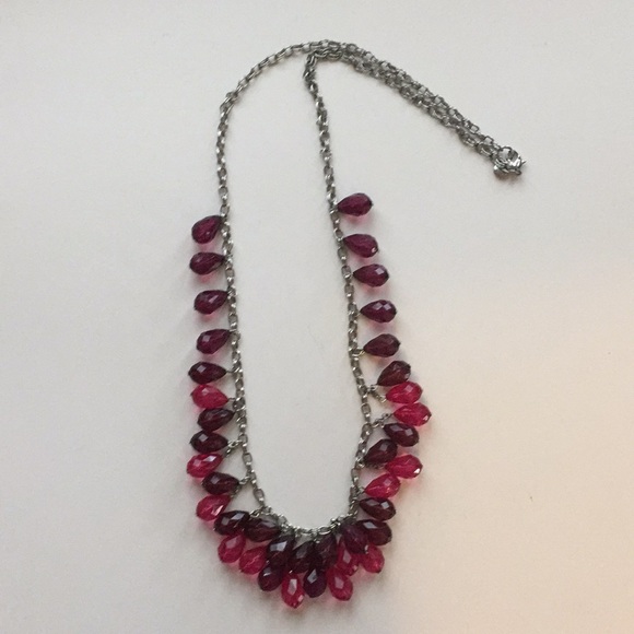 Long Raspberry-Colored Crystal & Silver necklace - Picture 2 of 5